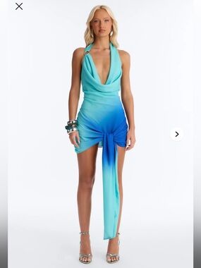Fashion Nova Aqua to Cobalt Blue Ombre Halter Mini dress